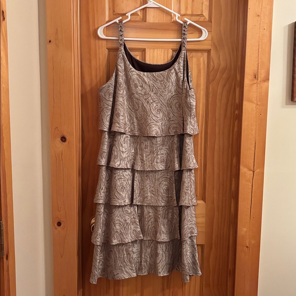 Robbie Bee Elegant Brown and Gold Dress